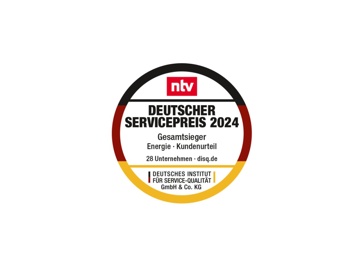 Auszeichnung des Deutschen Instituts für Service-Qualität für den 1. Platz im Deutschen Servicepreis 2024 im Gesamtsieger Energie-Kundenurteil unter 28 Unternehmen.